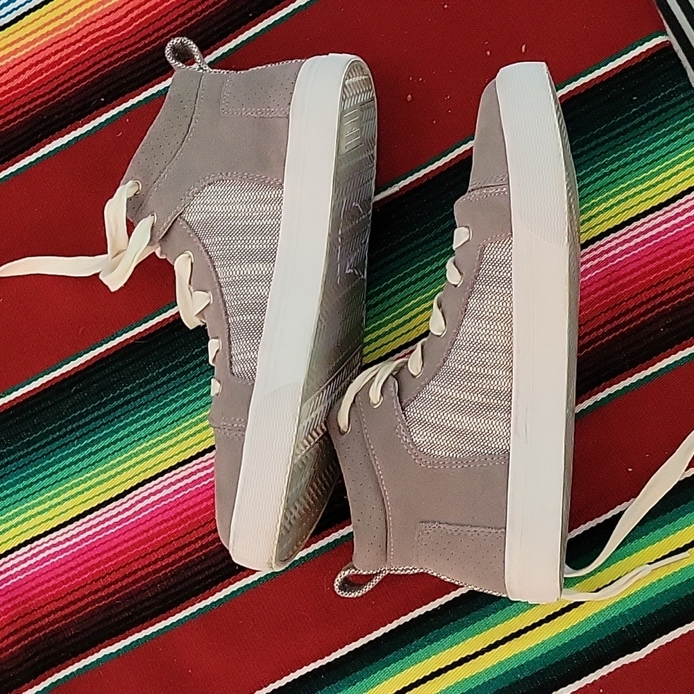 TOMS Camila High Top Grey Suede Textures Sneakers